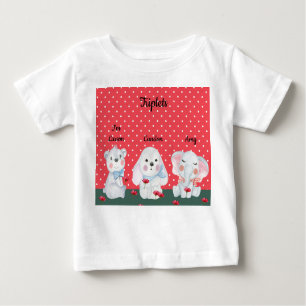 Triplets Teemaschine für Junge in Rot mit Tieren Baby T-shirt