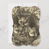 Triplets Vintage Baby-Fuchs-Babydusche Einladung (Vorderseite)