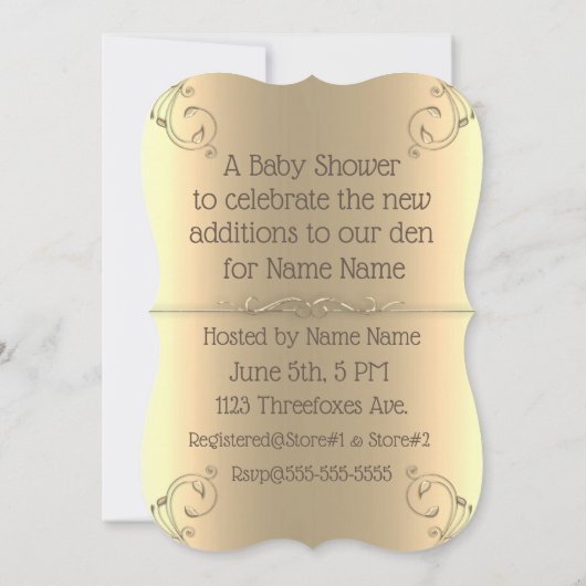 Triplets Vintage Baby-Fuchs-Babydusche Einladung (Rückseite)