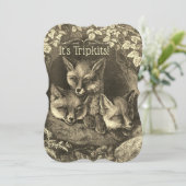 Triplets Vintage Baby-Fuchs-Babydusche Einladung (Stehend Vorderseite)