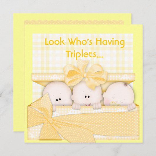 TRIPLETTE BABY SHOWING INVITATION FÜR MULTIPLES EINLADUNG (Vorne/Hinten)