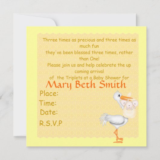 TRIPLETTE BABY SHOWING INVITATION FÜR MULTIPLES EINLADUNG (Rückseite)