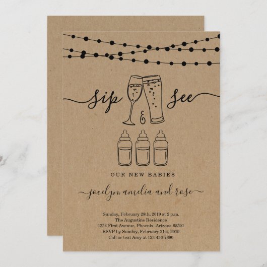 Tripletter-Sip & See-Bubbles & Brews Einladung (Vorne/Hinten)