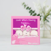 TRIPLETTERINVITATION GIRLS BABY EINLADUNG (Stehend Vorderseite)