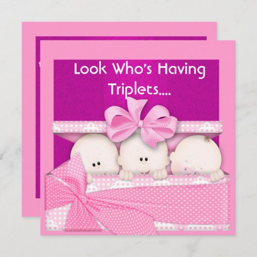 TRIPLETTERINVITATION GIRLS BABY EINLADUNG (Vorne/Hinten)