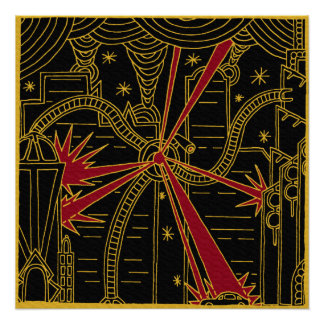 Tripod Attacks Art Deco Poster