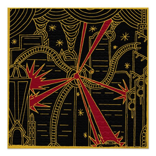 Tripod Attacks Art Deco Poster (Vorderseite)