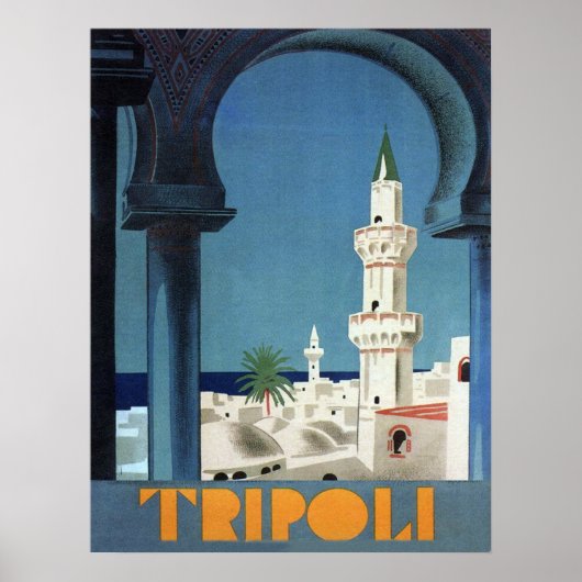 Tripolis, Libyen, Sicht auf Moschee, Vintage-Reise Poster (Vorne)
