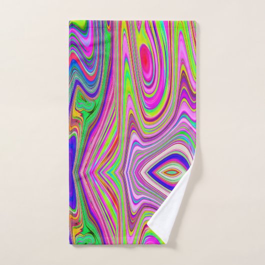 Trippelgelb und rosa Abstrakte Groovy Retro Art Badhandtuch Set (Handtuch)