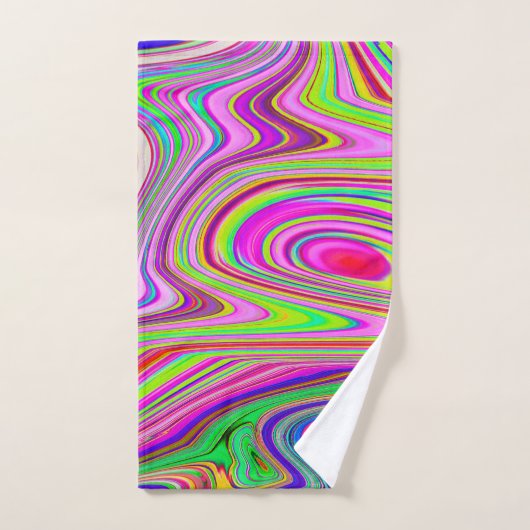 Trippelgelb und rosa Abstrakte Groovy Retro Art Badhandtuch Set (Handtuch)