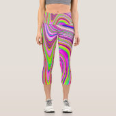Trippelgelb und rosa Abstrakte Groovy Retro Art Capri Leggings (Vorderseite)