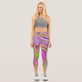 Trippelgelb und rosa Abstrakte Groovy Retro Art Capri Leggings (Vorderseite)