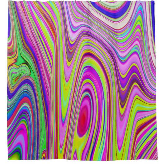 Trippelgelb und rosa Abstrakte Groovy Retro Art Duschvorhang (Vorderseite)