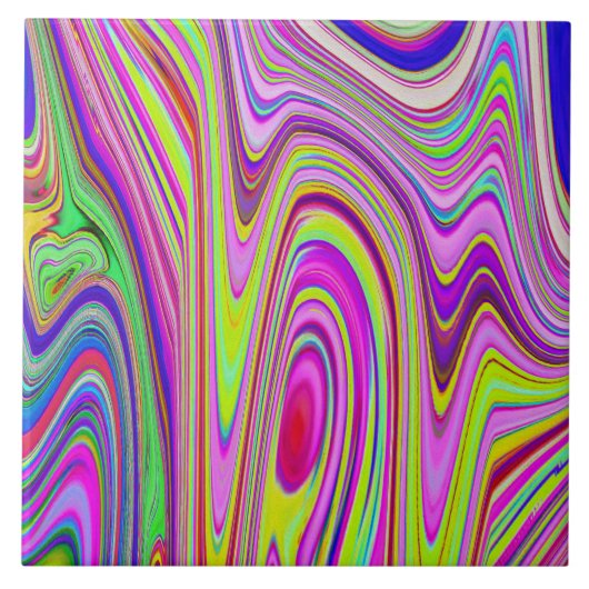 Trippelgelb und rosa Abstrakte Groovy Retro Art Fliese (Vorderseite)