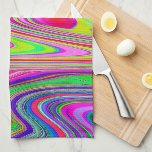 Trippelgelb und rosa Abstrakte Groovy Retro Art Geschirrtuch (Viertel Falte)