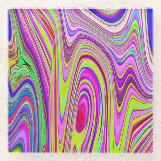 Trippelgelb und rosa Abstrakte Groovy Retro Art Glasuntersetzer (Vorderseite)