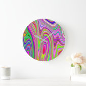 Trippelgelb und rosa Abstrakte Groovy Retro Art Große Wanduhr (Zuhause)