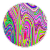 Trippelgelb und rosa Abstrakte Groovy Retro Art Keramikknauf (Vorderseite)
