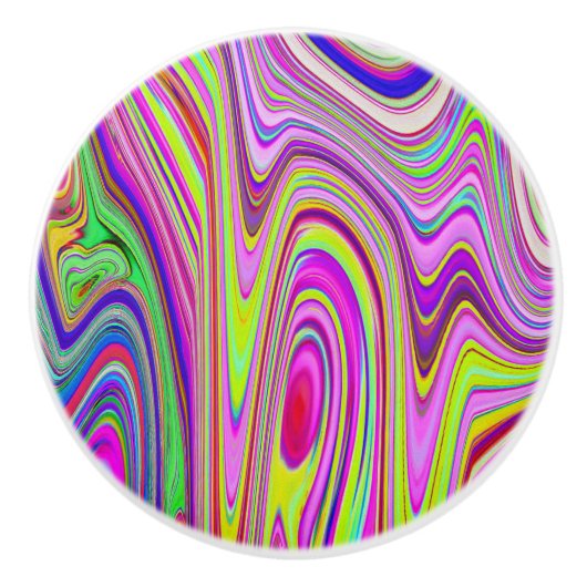 Trippelgelb und rosa Abstrakte Groovy Retro Art Keramikknauf (Vorderseite)