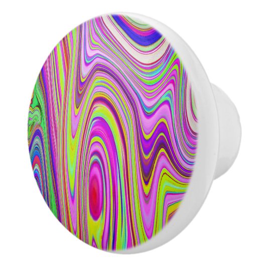 Trippelgelb und rosa Abstrakte Groovy Retro Art Keramikknauf (Rechts)