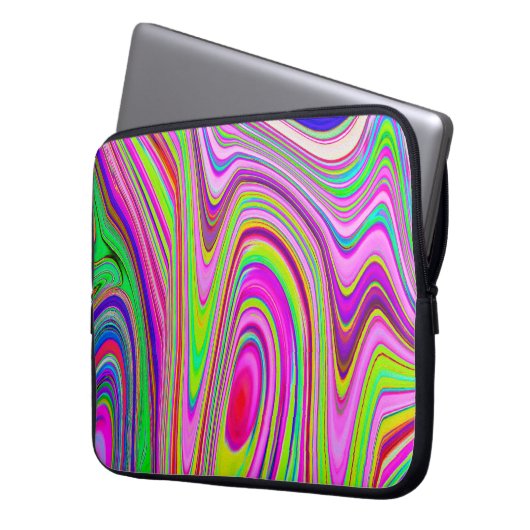 Trippelgelb und rosa Abstrakte Groovy Retro Art Laptopschutzhülle (Vorderseite Links)