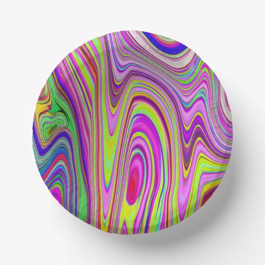 Trippelgelb und rosa Abstrakte Groovy Retro Art Pappteller (Vorderseite)