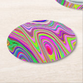 Trippelgelb und rosa Abstrakte Groovy Retro Art Runder Pappuntersetzer (Angewinkelt)