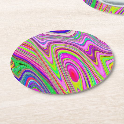 Trippelgelb und rosa Abstrakte Groovy Retro Art Runder Pappuntersetzer (Angewinkelt)