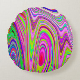 Trippelgelb und rosa Abstrakte Groovy Retro Art Rundes Kissen