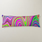 Trippelgelb und rosa Abstrakte Groovy Retro Art Seitenschläferkissen (Rückseite)