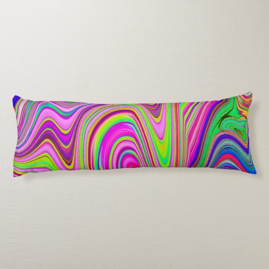 Trippelgelb und rosa Abstrakte Groovy Retro Art Seitenschläferkissen (Rückseite)