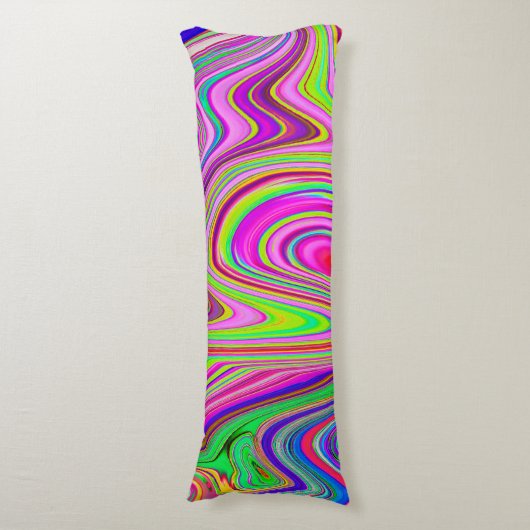 Trippelgelb und rosa Abstrakte Groovy Retro Art Seitenschläferkissen (Vorderseite Vertikal)