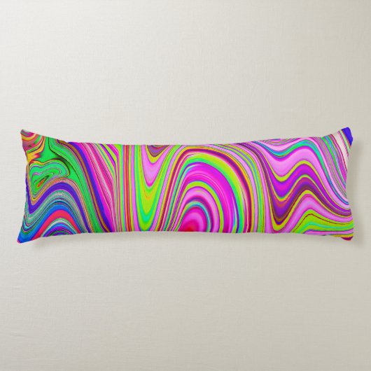 Trippelgelb und rosa Abstrakte Groovy Retro Art Seitenschläferkissen (Vorderseite)