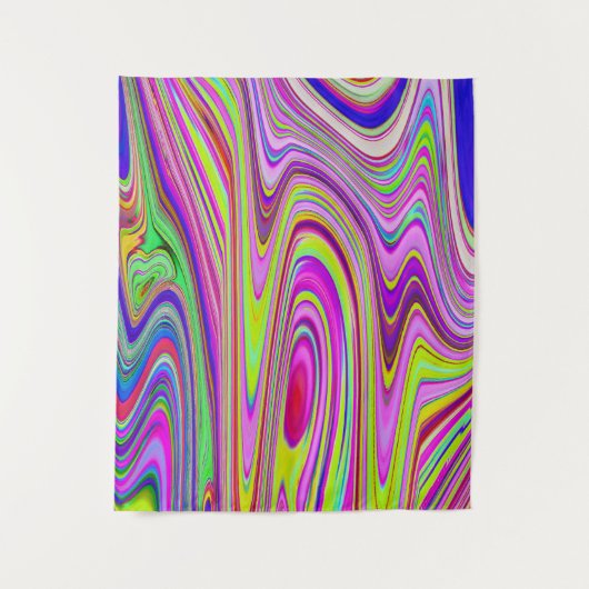 Trippelgelb und rosa Abstrakte Groovy Retro Art Wandteppich (Vorderseite)