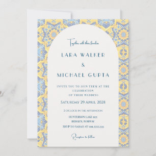 Trippenhaftes Blau und Gelbe Italienische Hochzeit Einladung