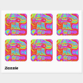 trippig farbiger psychedelischer Pilz Quadratischer Aufkleber (Blatt)