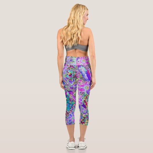 Trippige, Abstrakte Rosa- und Lilatönen Capri Leggings (Rückseite)