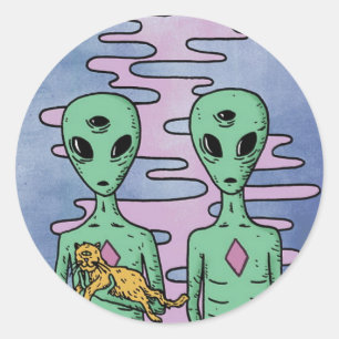 trippige Alien-Sticker Runder Aufkleber