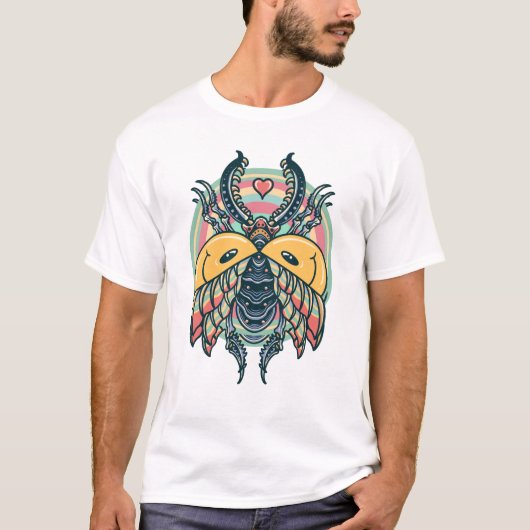 Trippiges buntes Käfer altes Tätowierdesign T-Shirt (Vorderseite)