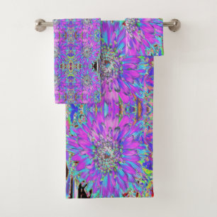 Trippy Abstrakt Aqua, Lima grün und Lila Dahlia Badhandtuch Set