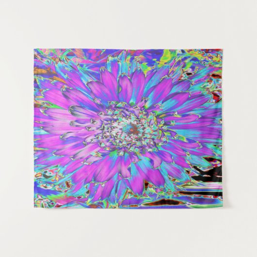 Trippy Abstrakt Aqua, Lima grün und Lila Dahlia Wandteppich (Vorderseite (Horizontal))