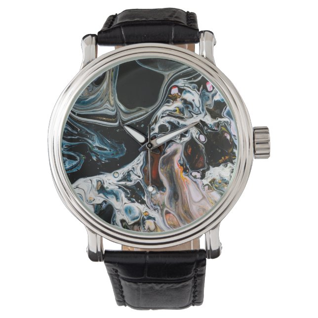 Trippy Abstrakt Surreal Wirbel Art Armbanduhr (Vorderseite)