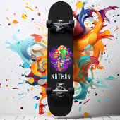 Trippy Alien Mushroom Personalisiert Name Skateboard