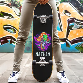 Trippy Alien Mushroom Personalisiert Name Skateboard