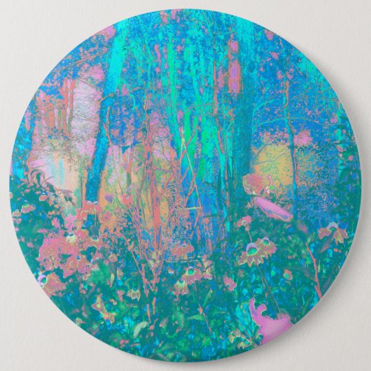 Trippy Aqua Sunrise mit psychedelischen Blume Button (Vorderseite)