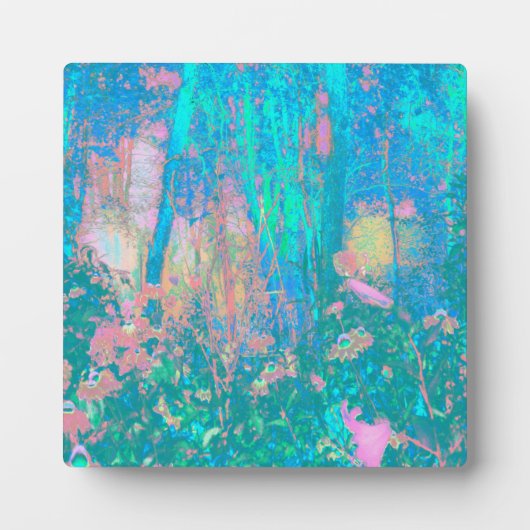 Trippy Aqua Sunrise mit psychedelischen Blume Fotoplatte (Vorderseite)