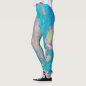 Trippy Aqua Sunrise mit psychedelischen Blume Leggings (Links)