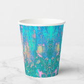 Trippy Aqua Sunrise mit psychedelischen Blume Pappbecher (Vorderseite)