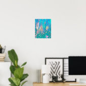 Trippy Aqua Sunrise mit psychedelischen Blume Poster (Heimbüro)