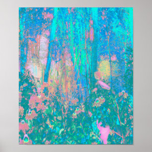 Trippy Aqua Sunrise mit psychedelischen Blume Poster